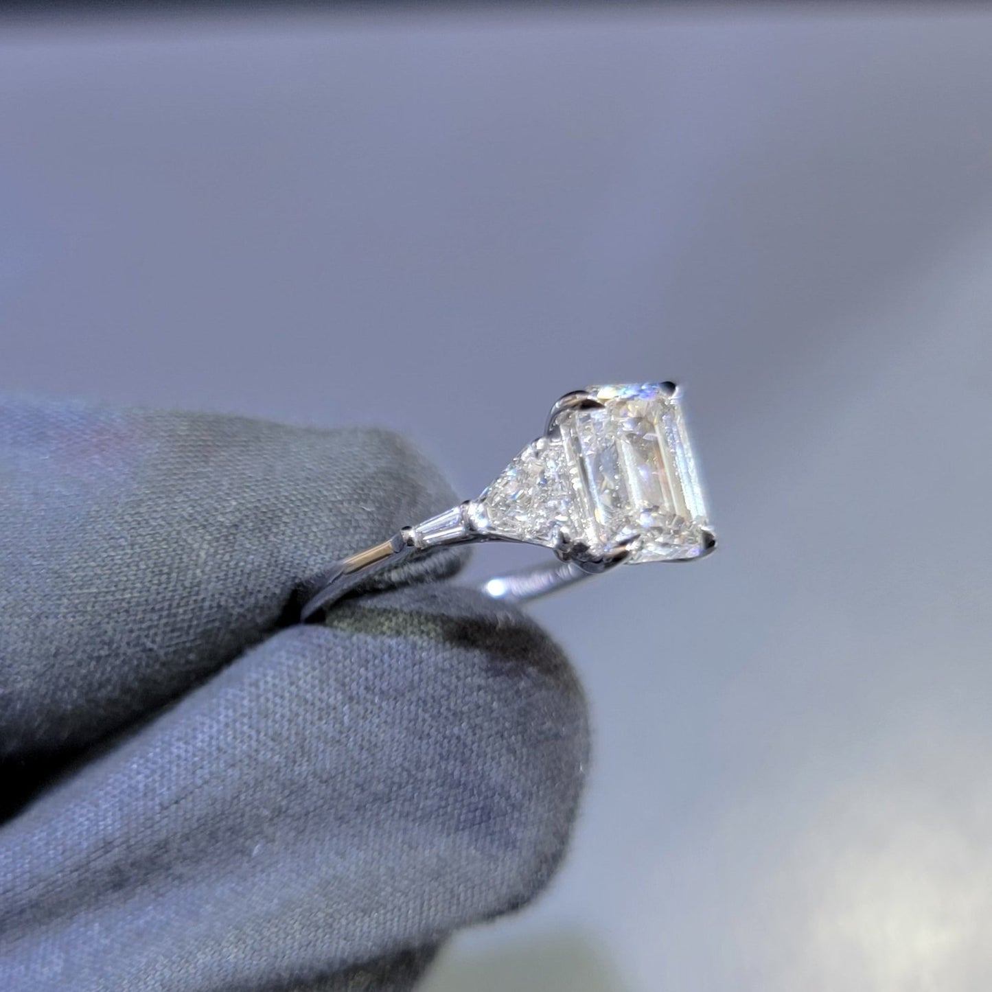 2.92 Carat Lab Grown Emerald cut Engagement ring