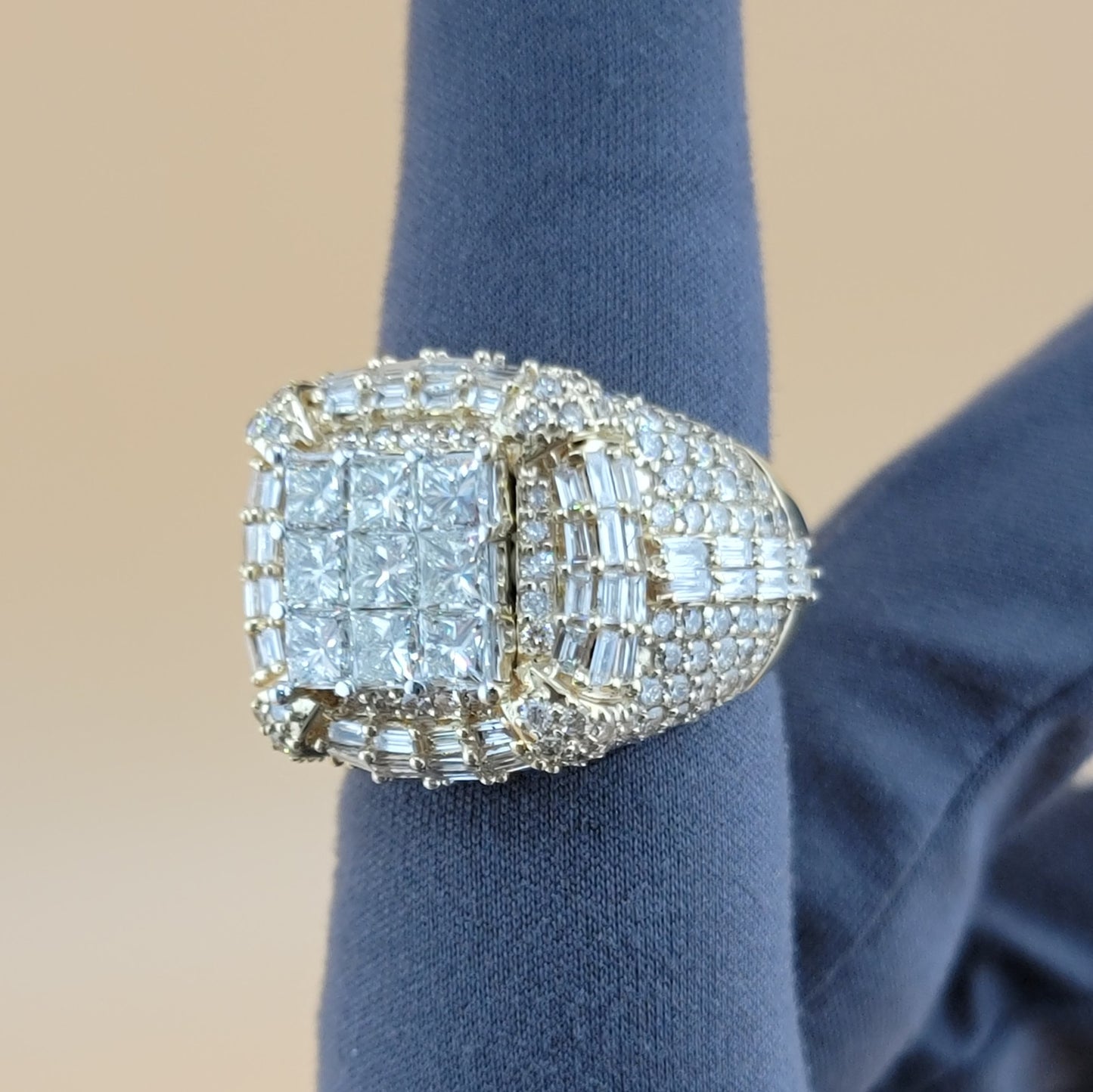 6.66 Carats natural diamonds 10k gold men's ring