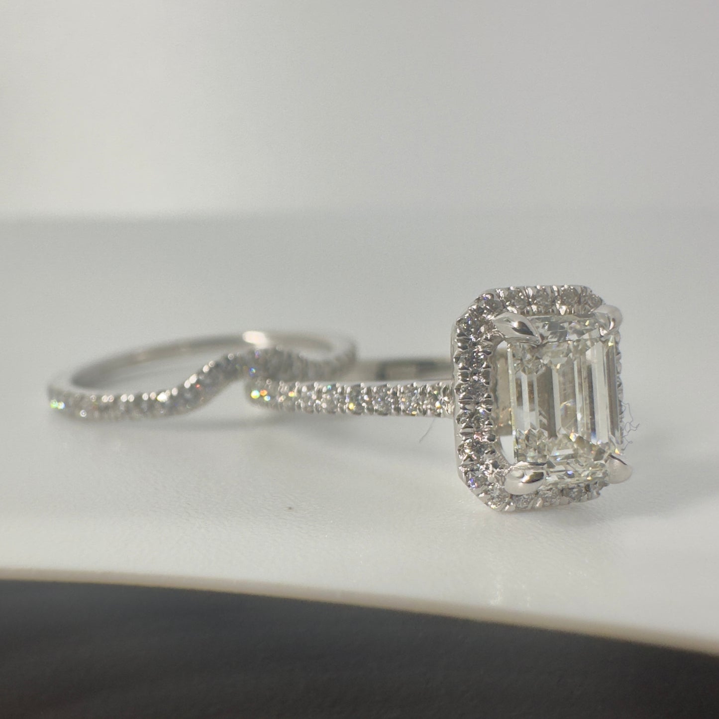 1.45 Carats Lab Grown Emerald Cut Diamond Engagement Ring