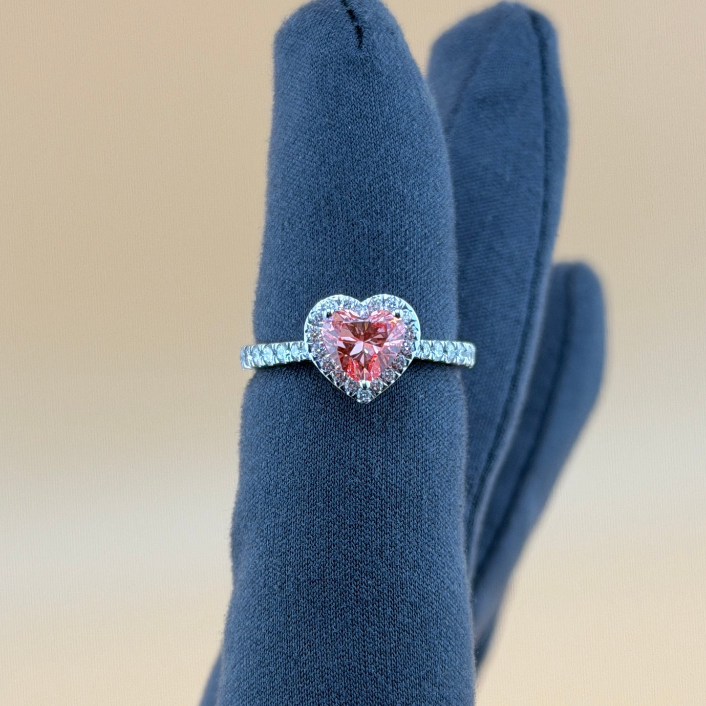 1 carat lab diamond heart center 2 carats diamonds 14k gold Engagement Ring