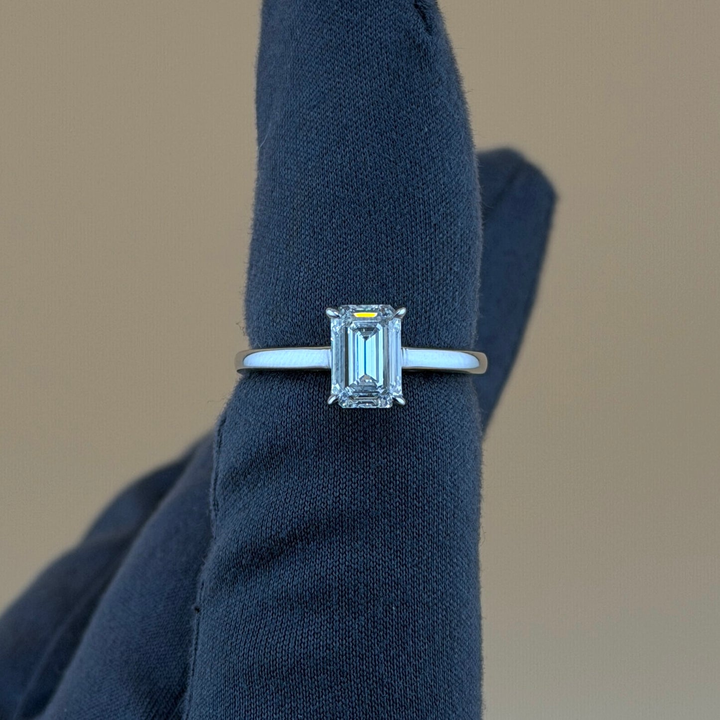 1.5 carats Emerald center solitaire 14k gold Engagement Ring