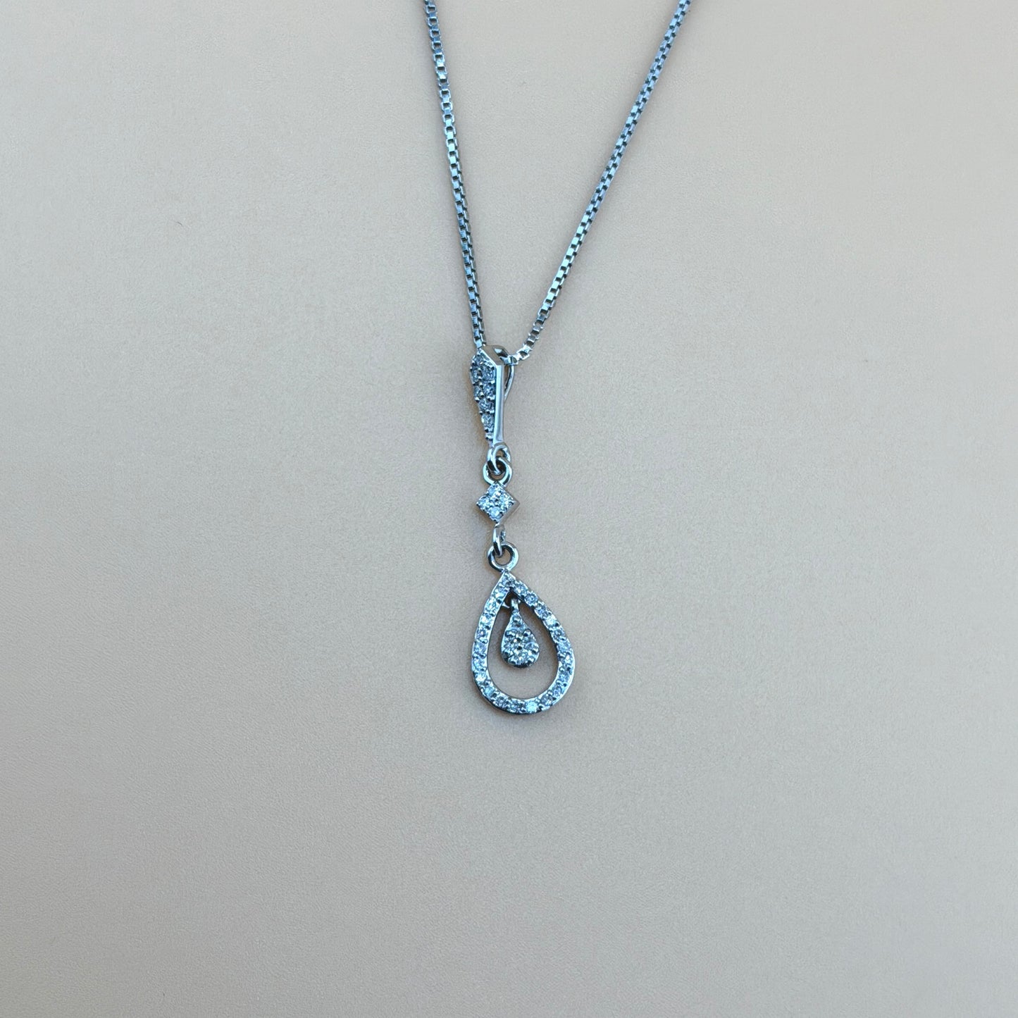 14K White Gold 0.16 CTW Natural Diamond Pear-Shaped Dangle Pendant