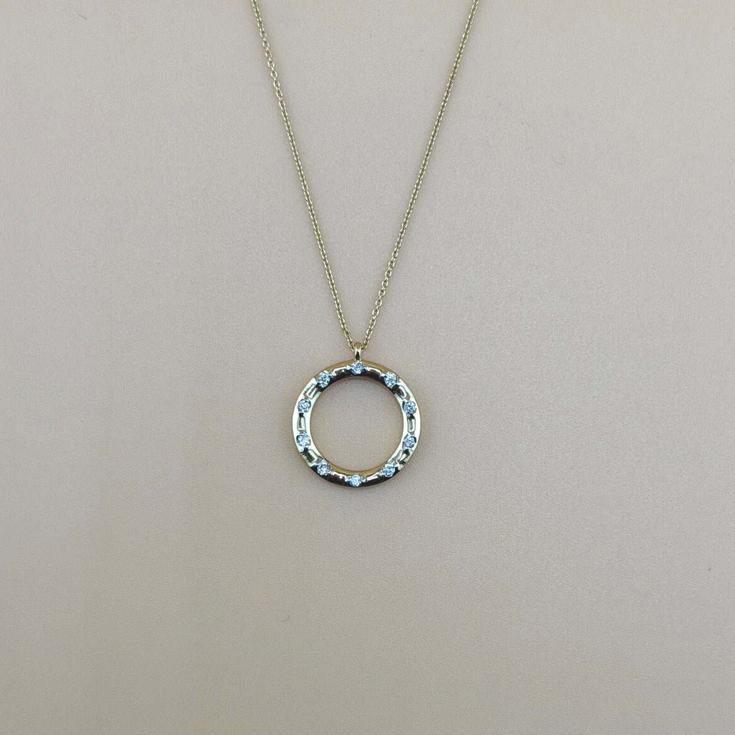 14K Yellow Gold 0.11 CTW Natural Diamond Open Circle Pendant Necklace