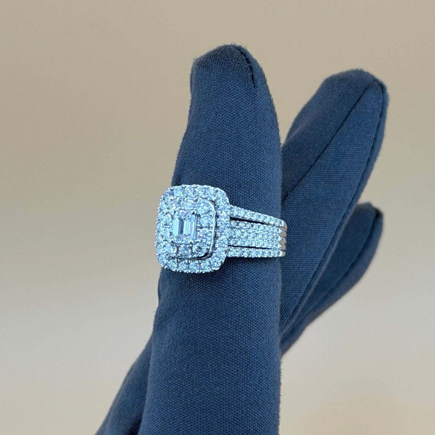 14K White Gold 2.29 CTW Natural Diamond Ring with 0.50 CT Emerald-Cut Center & Double Halo