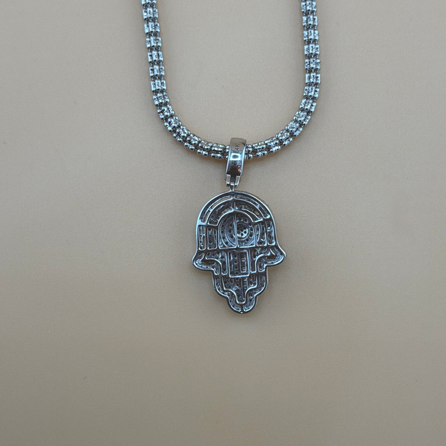 14K White Gold 1.43 CTW Natural Diamond Hamsa Hand Pendant