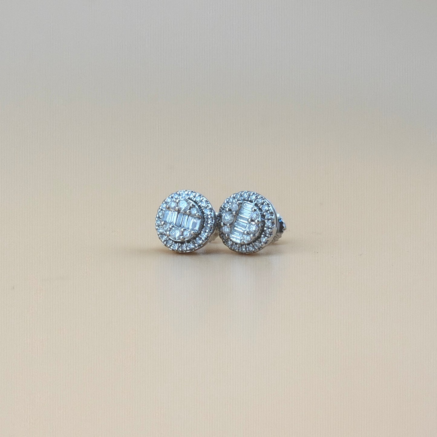 10K White Gold 0.50 CTW Natural Diamond Baguette & Round Halo Earrings