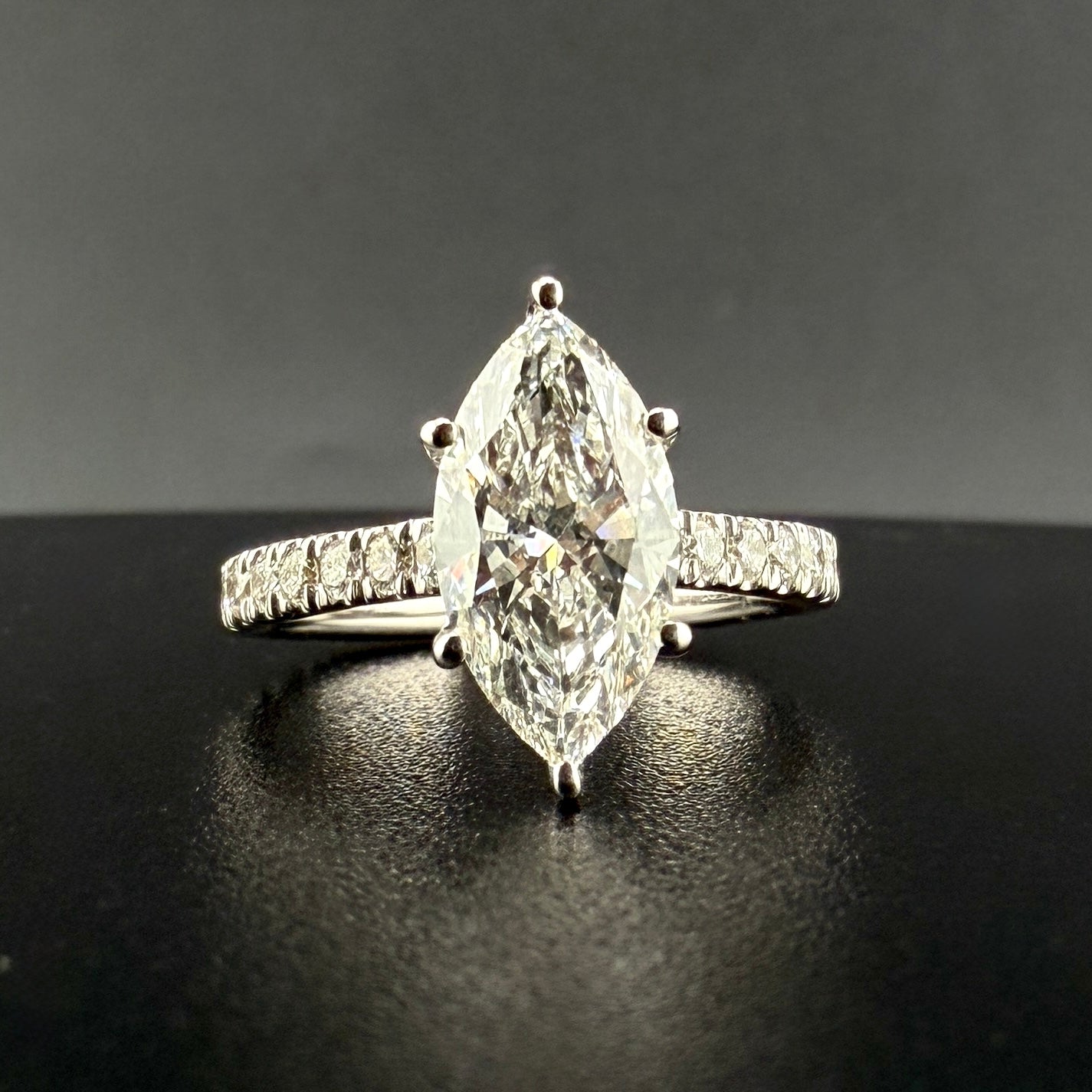 14K White Gold 3.31 CTW VVS2 Lab Diamond Marquise Engagement Ring Set – 2.03 CT Center with Matching Band