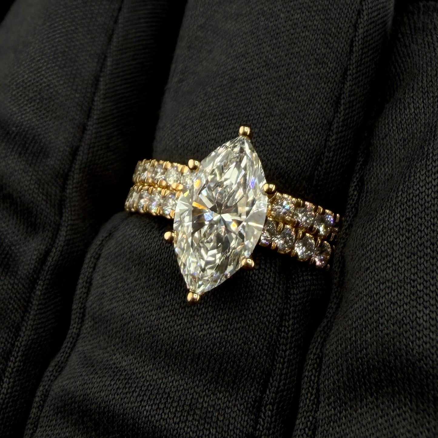 14K Yellow Gold 3.29 CTW Marquise Lab Grown Diamond Bridal Set – 2.01 Ct Center/ F/ VS1