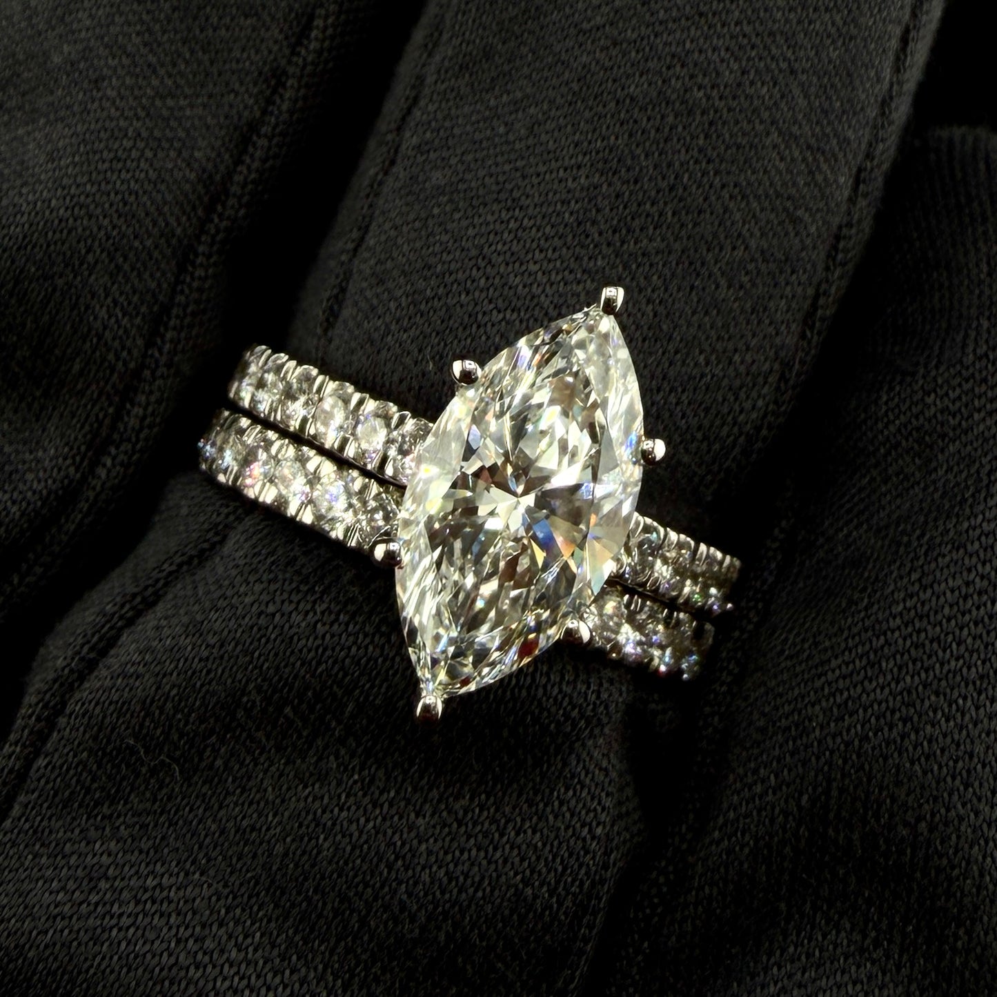 14K White Gold 2.01 CT Marquise Center Bridal Set with Matching Band – 3.29 CTW Total