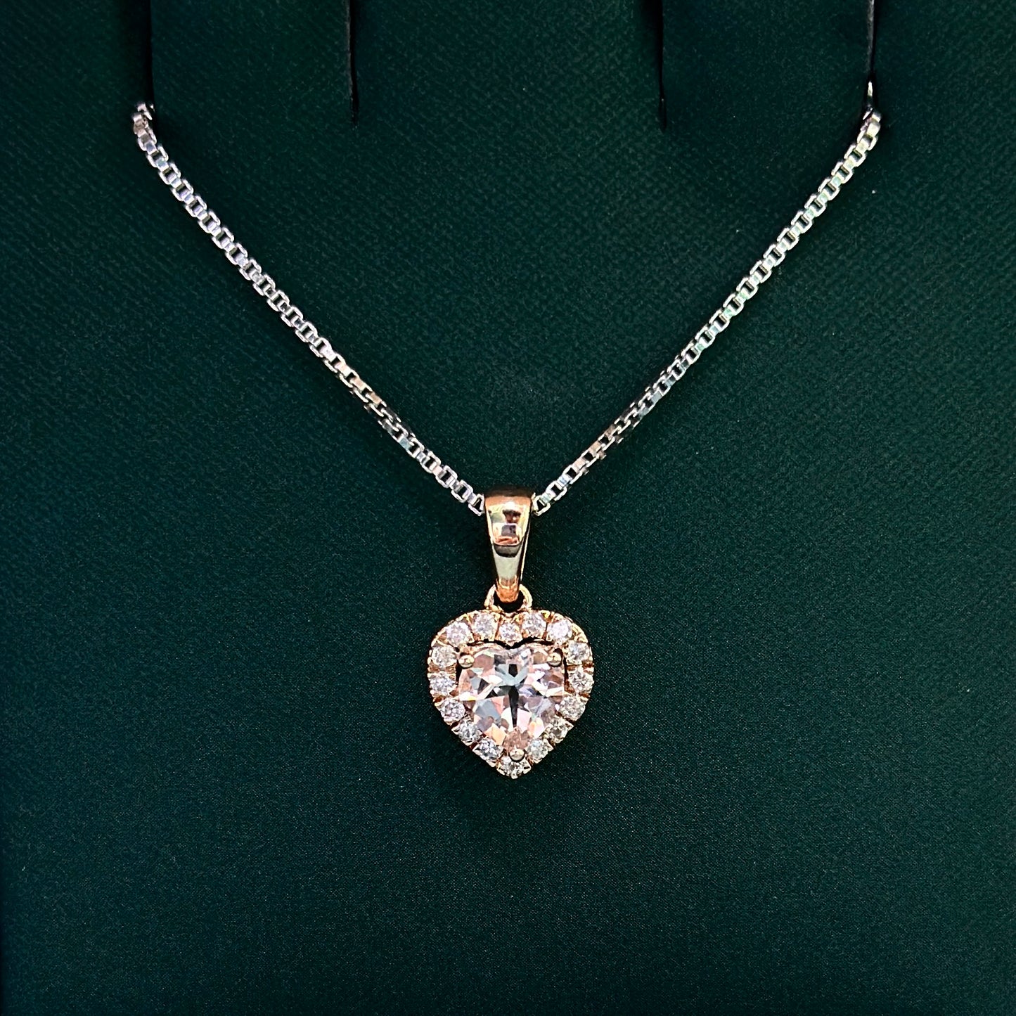 Diamond Heart Pendant with Morganite Center