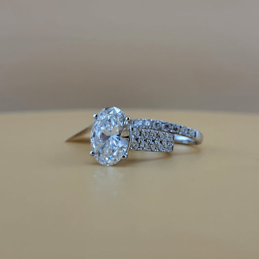 5 Carat Oval Center 7 Carat whole Lab Grown Diamond Bridal Set