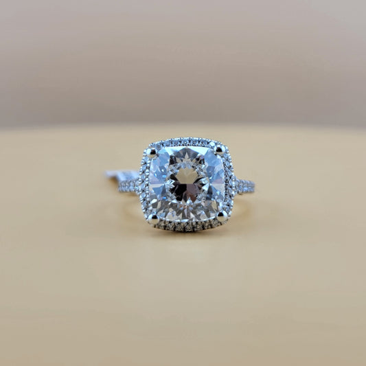 5.50 Carat Cushion Cut Center 6.05 Carats Lab Grown Diamonds 14 Karat White gold Engagement Ring