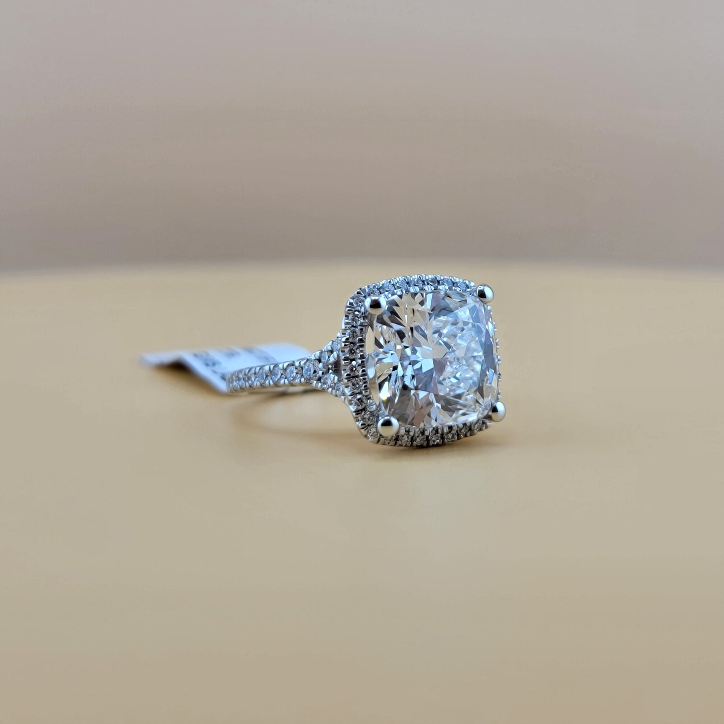 5.50 Carat Cushion Cut Center 6.05 Carats Lab Grown Diamonds 14 Karat White gold Engagement Ring