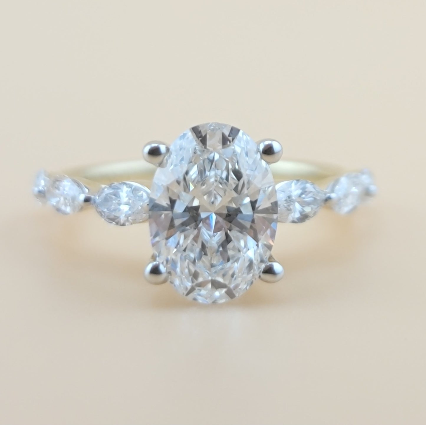 2.03 carats Oval cut center 2.86 carats diamonds 14k gold Engagement RIng