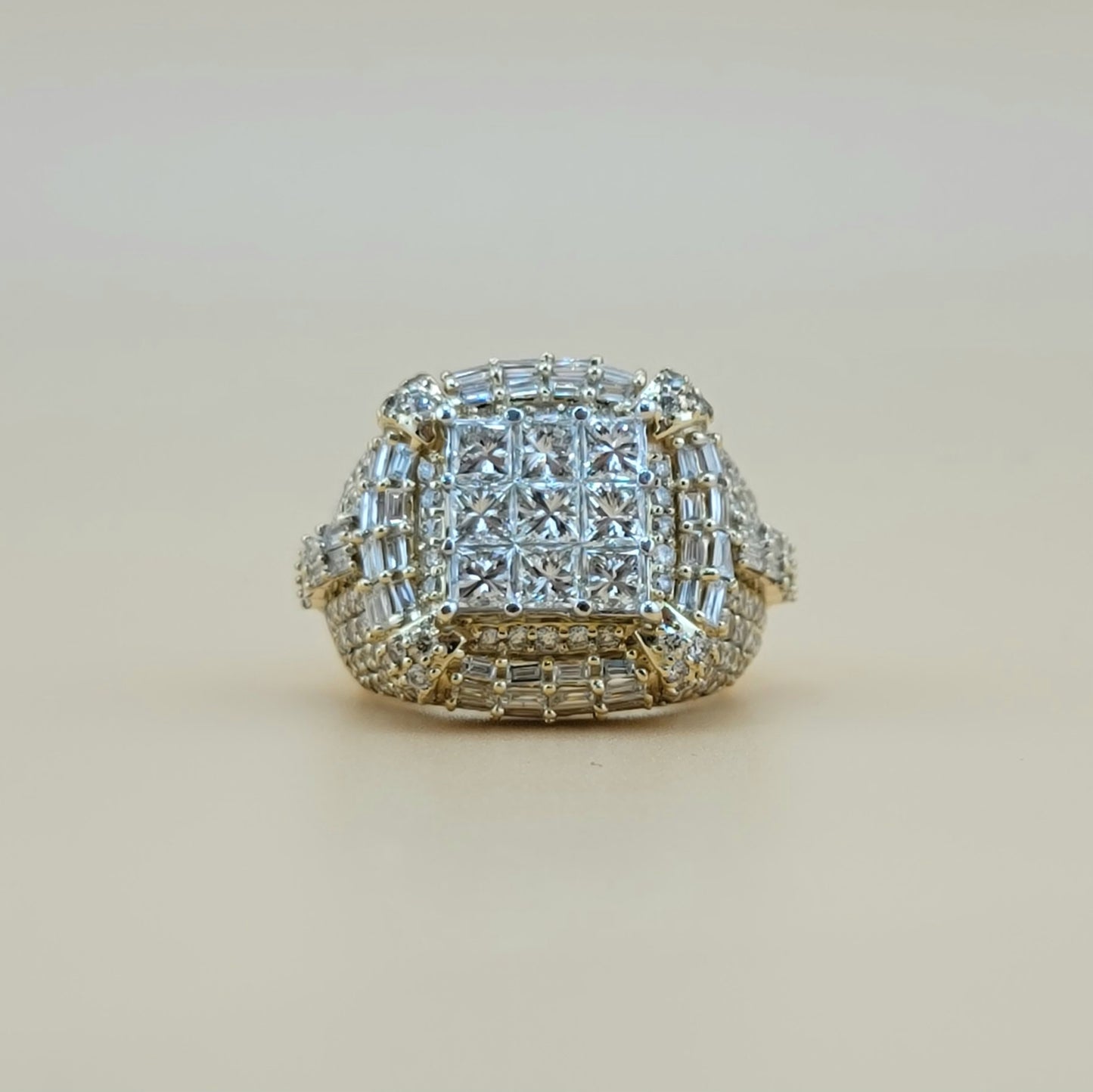 6.66 Carats natural diamonds 10k gold men's ring