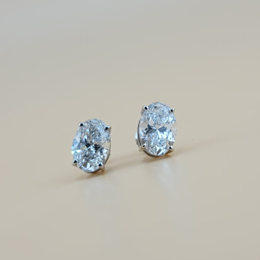 3 carats lab grown diamond Oval cut solitaire earrings in 14k gold