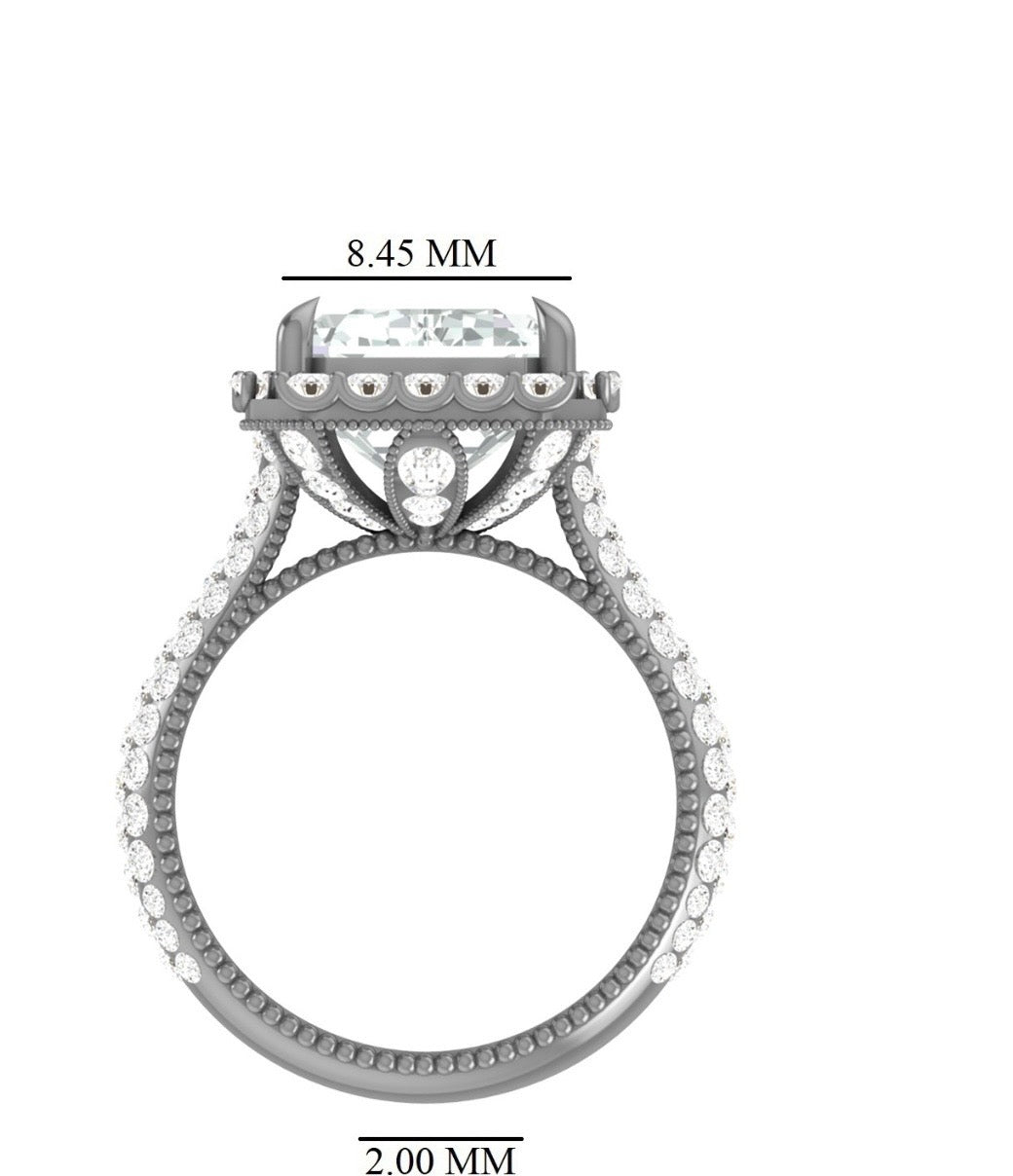 14K White Gold 10 Carat Emerald Cut Lab Diamond Mount