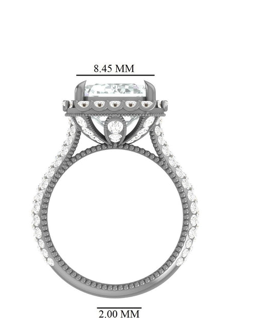 14K White Gold 10 Carat Emerald Cut Lab Diamond Mount