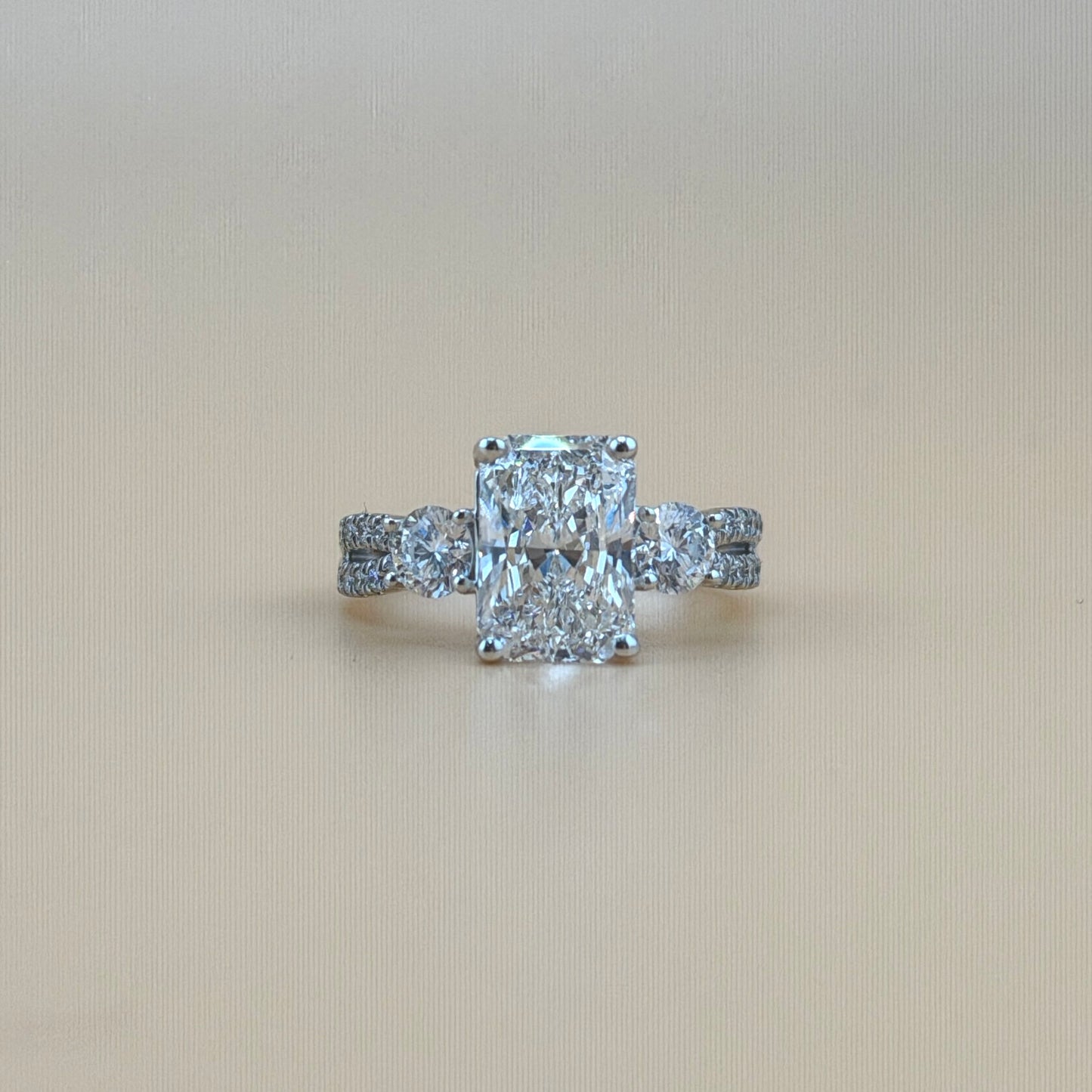 3 carats radiant center 4 carats diamonds  14k gold Engagement Ring