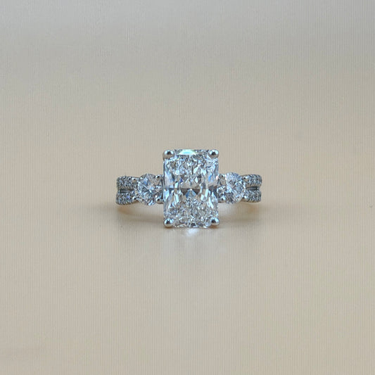 3 carats radiant center 4 carats diamonds  14k gold Engagement Ring