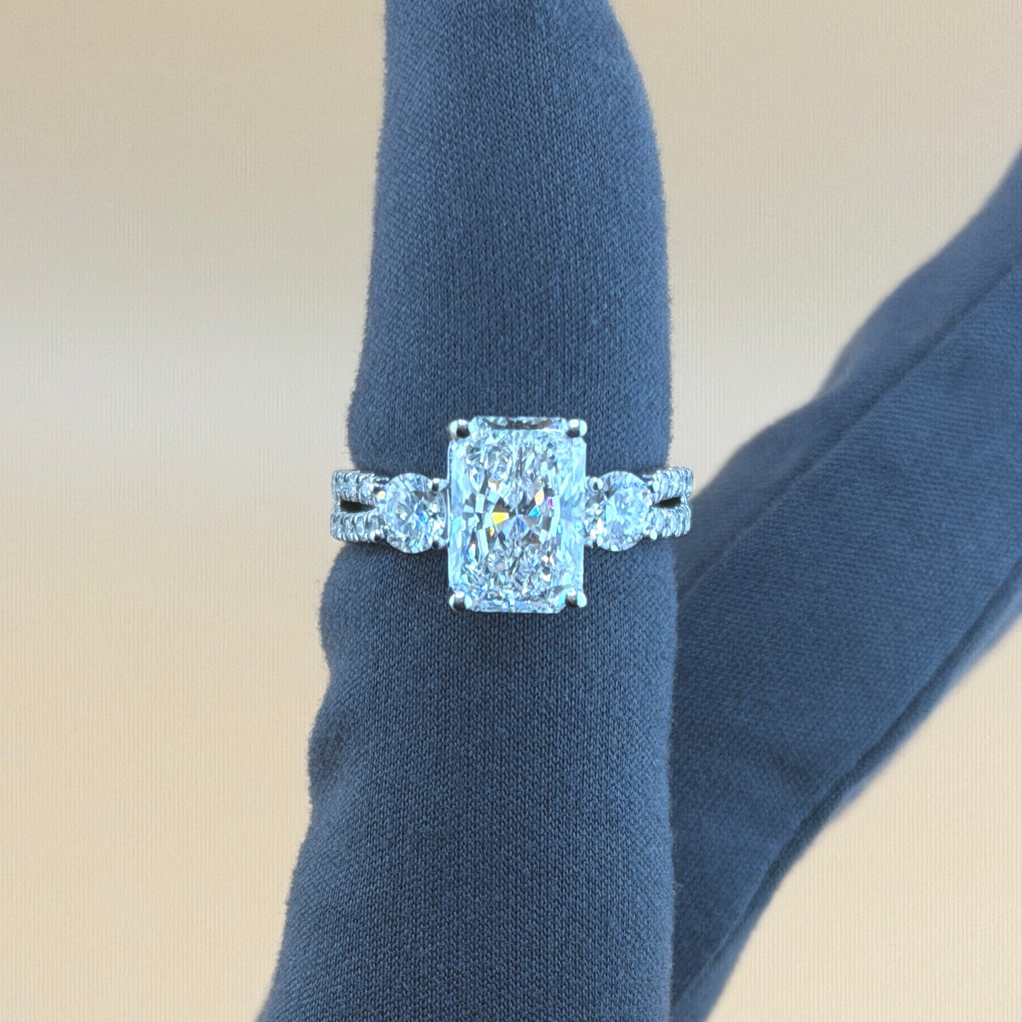 3 carats radiant center 4 carats diamonds  14k gold Engagement Ring