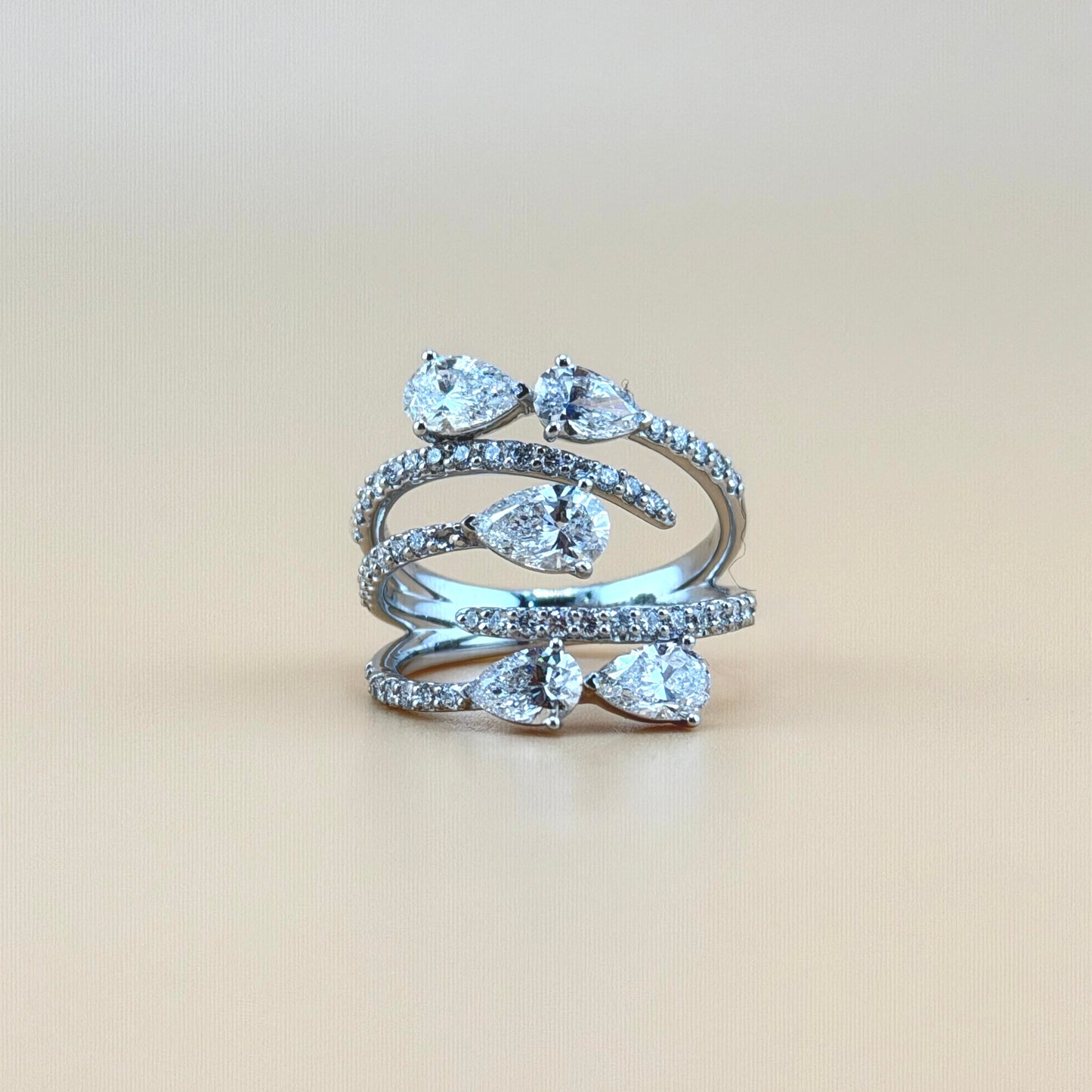 2.50 CTW Lab-Grown Diamond Wrap Ring in 14K White Gold – Pear Shape Pavé Design