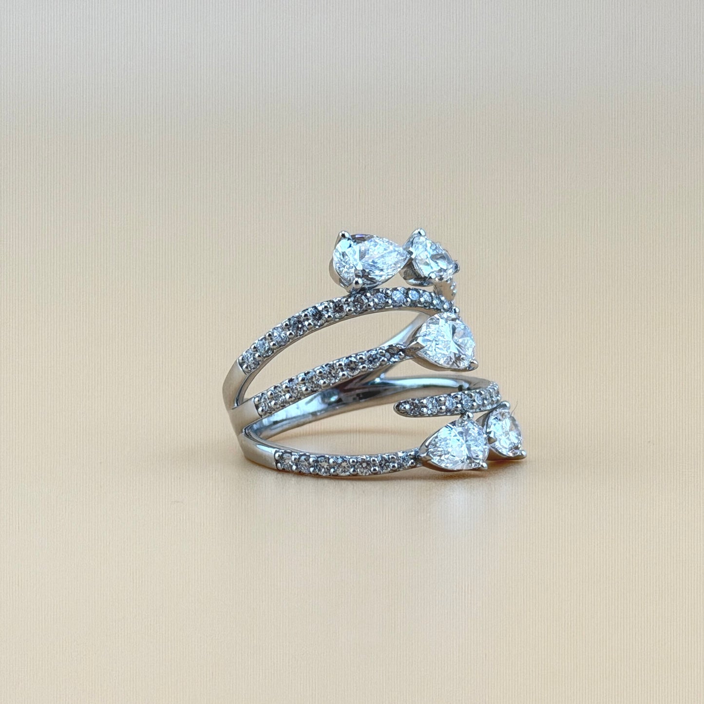 2.50 CTW Lab-Grown Diamond Wrap Ring in 14K White Gold – Pear Shape Pavé Design