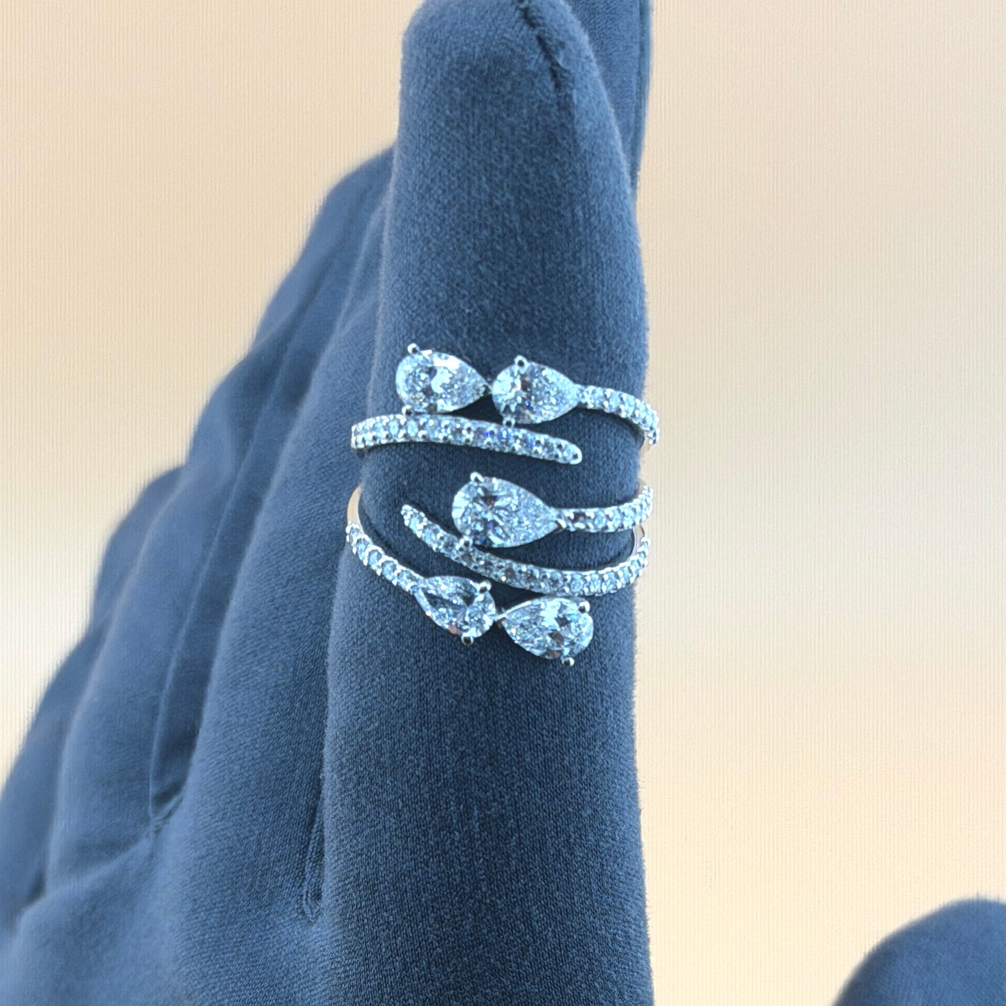 2.50 CTW Lab-Grown Diamond Wrap Ring in 14K White Gold – Pear Shape Pavé Design