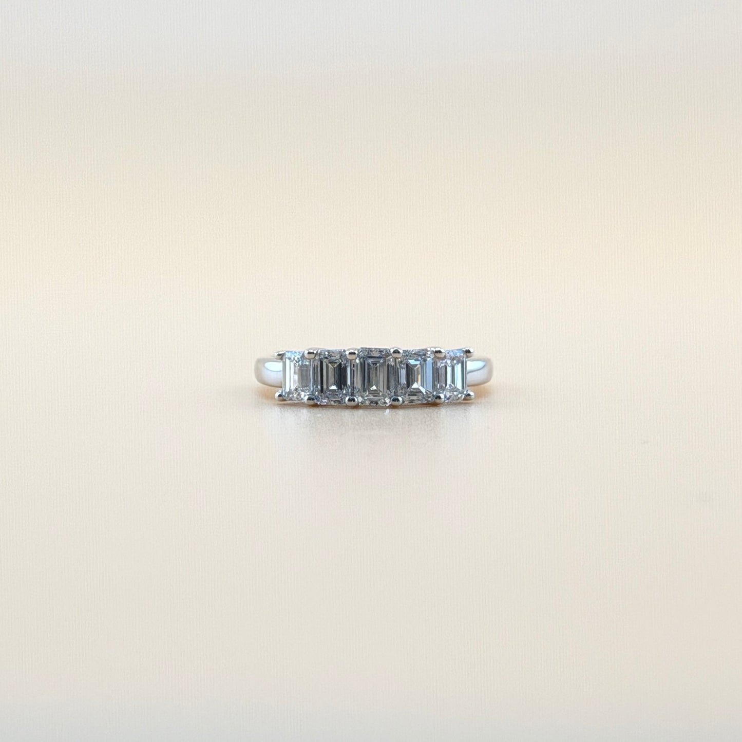 14K White Gold 1.5 CTW Lab-Grown Diamond Wedding Band with 5 Center Emeralds