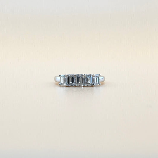 14K White Gold 1.5 CTW Lab-Grown Diamond Wedding Band with 5 Center Emeralds