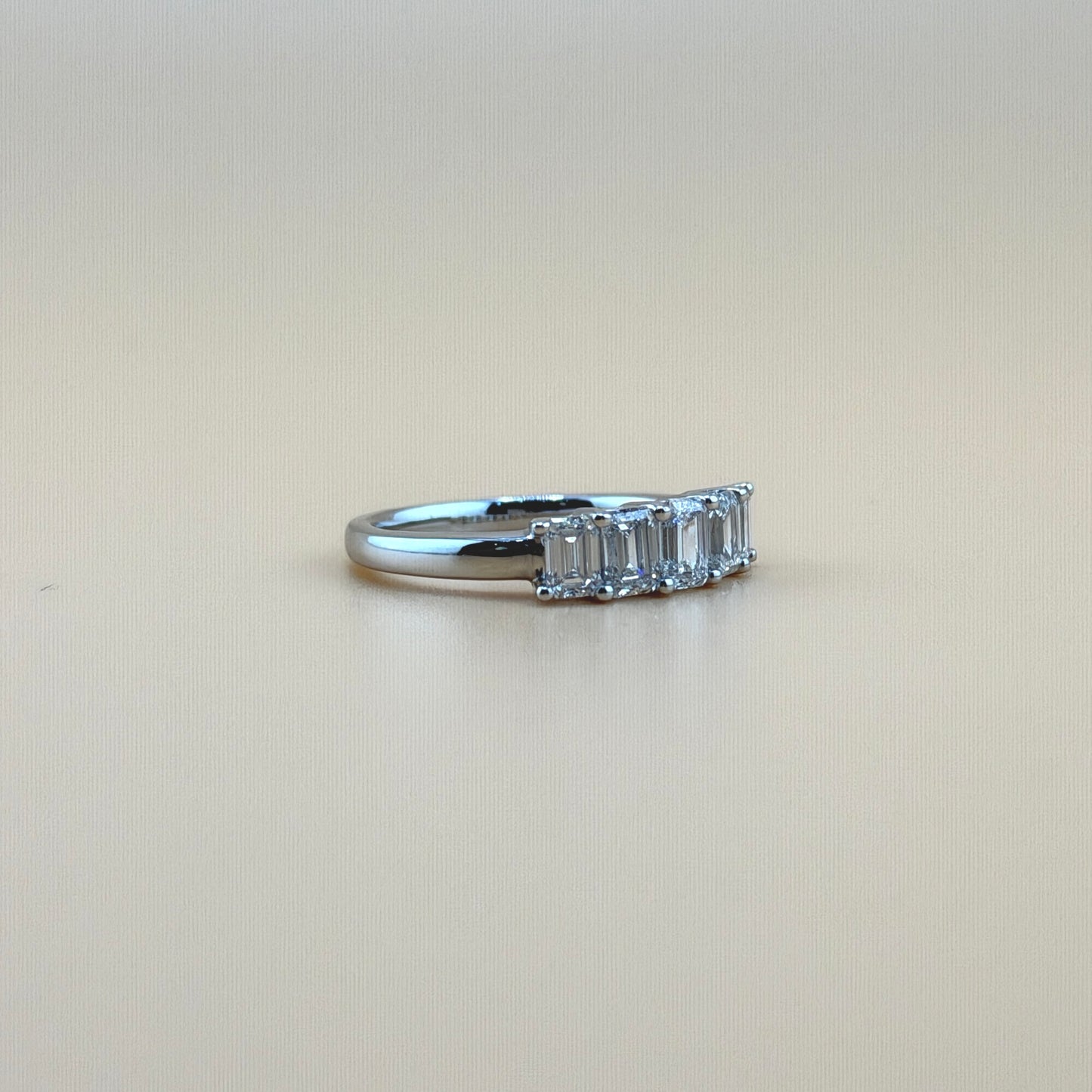 14K White Gold 1.5 CTW Lab-Grown Diamond Wedding Band with 5 Center Emeralds