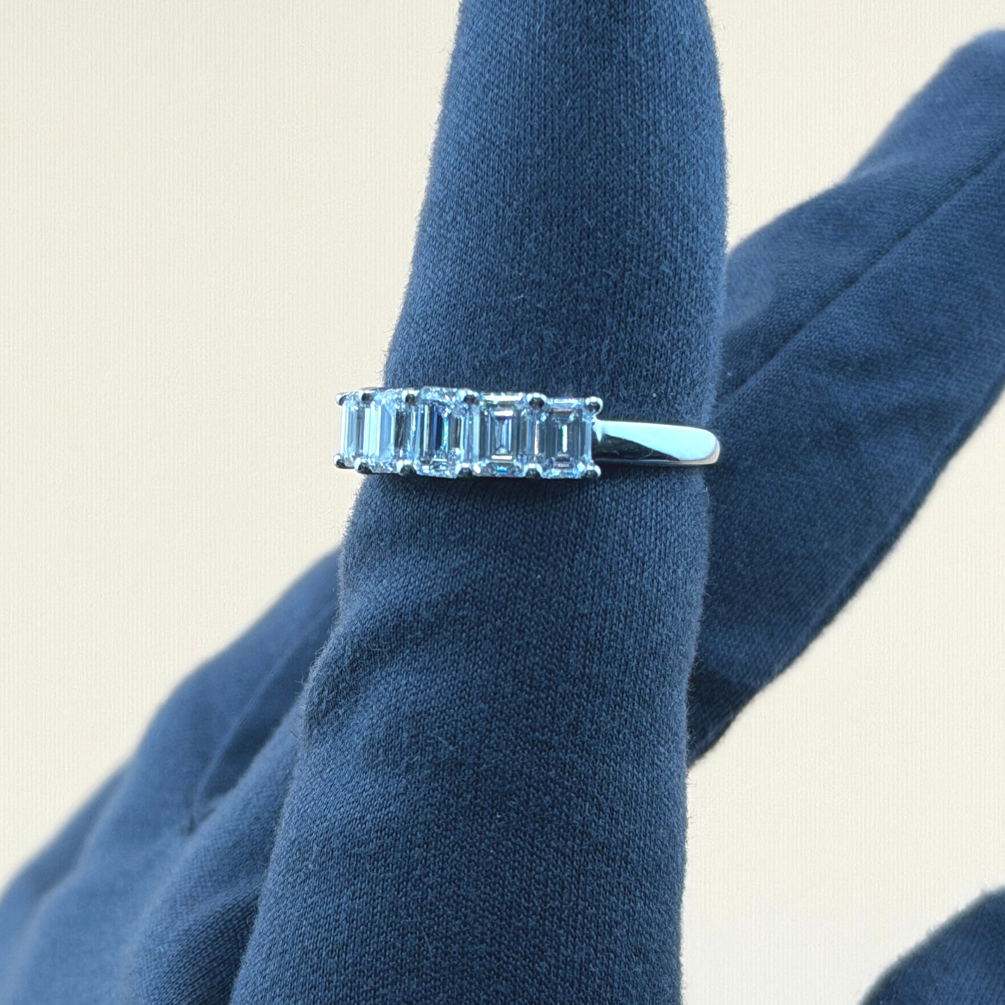 14K White Gold 1.5 CTW Lab-Grown Diamond Wedding Band with 5 Center Emeralds
