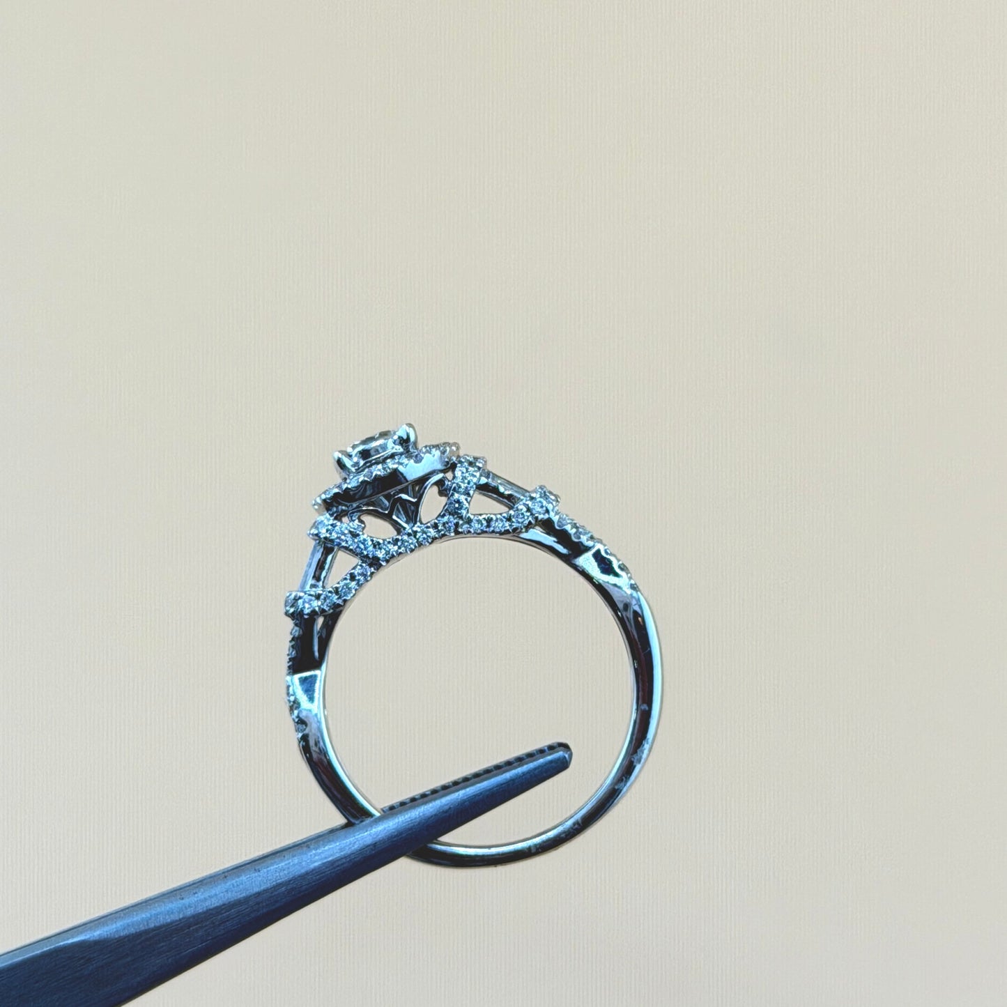 1 Carat Total Weight Natural Diamond Halo Engagement Ring in 14K White Gold – Round Cut with Baguette Side Stones