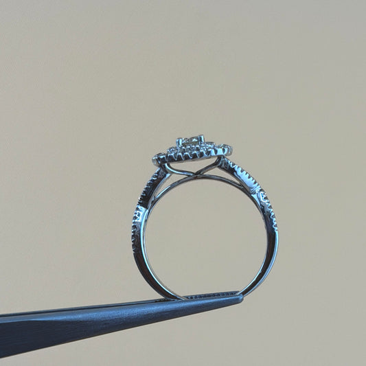 0.88 Carat Total Weight Natural Diamond Cushion Halo Engagement Ring in 14K White Gold – Double Halo Split Shank