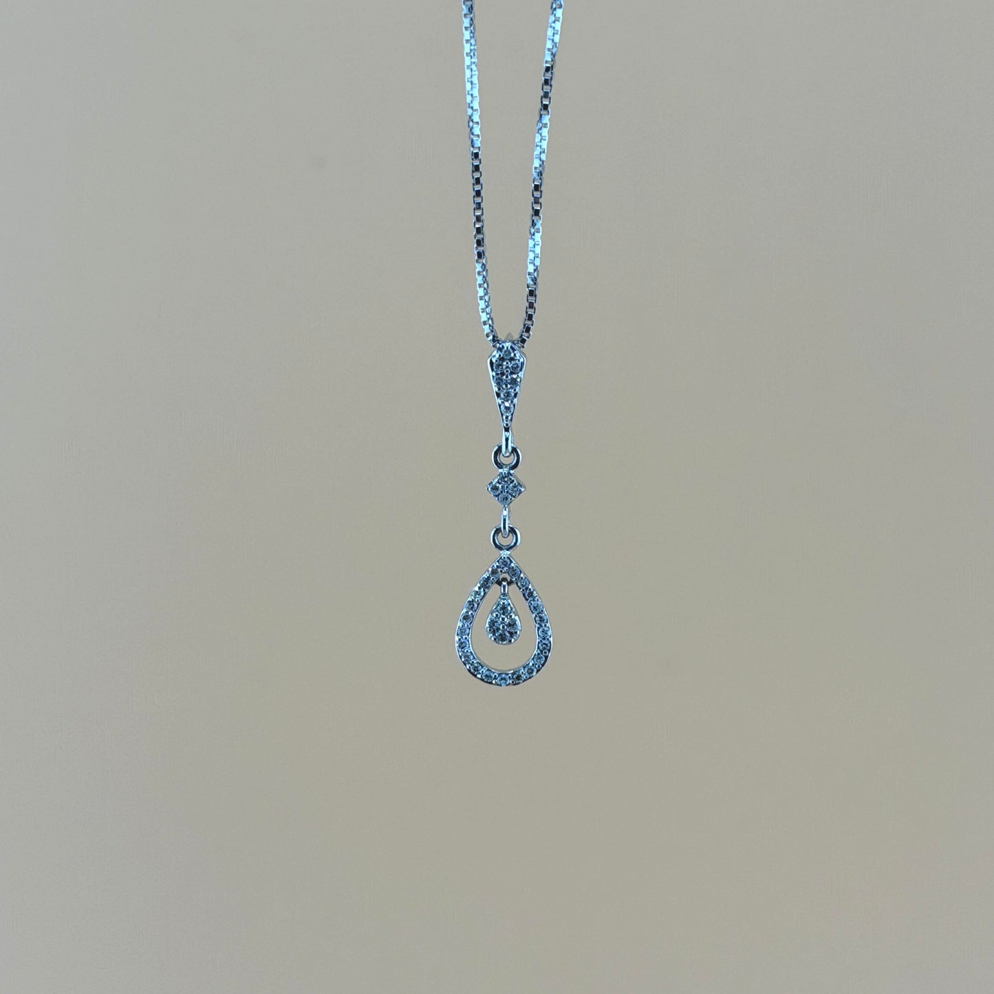 14K White Gold 0.16 CTW Natural Diamond Pear-Shaped Dangle Pendant