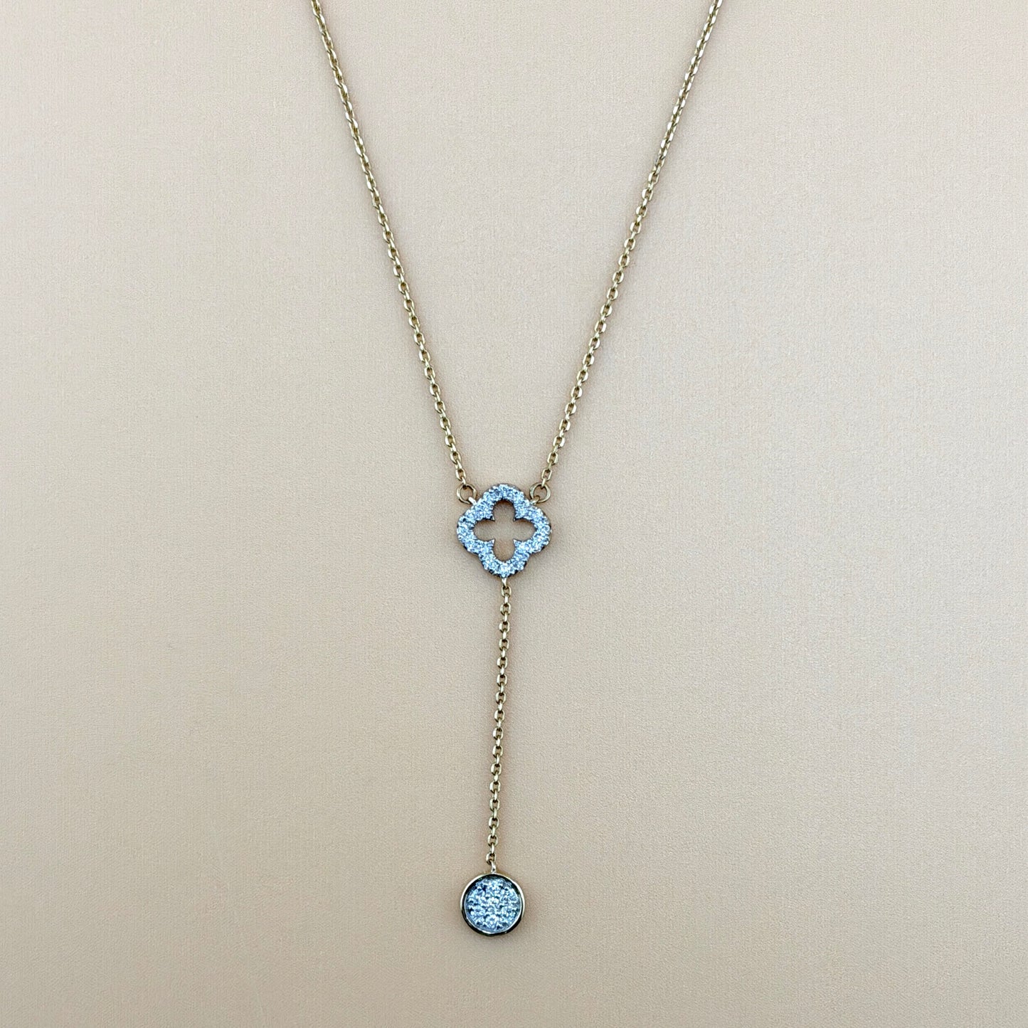 14K Yellow Gold 0.15 CTW Natural Diamond Clover Dangle Necklace