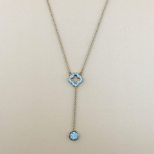 14K Yellow Gold 0.15 CTW Natural Diamond Clover Dangle Necklace