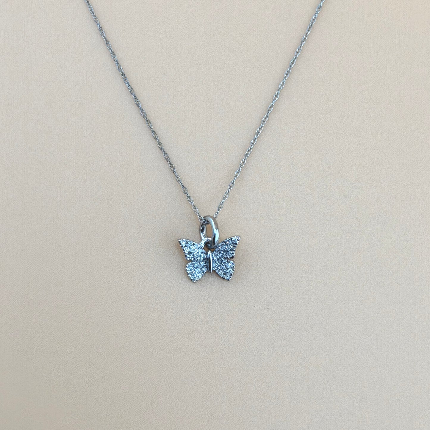 14K White Gold 0.11 CTW Natural Diamond Butterfly Pendant
