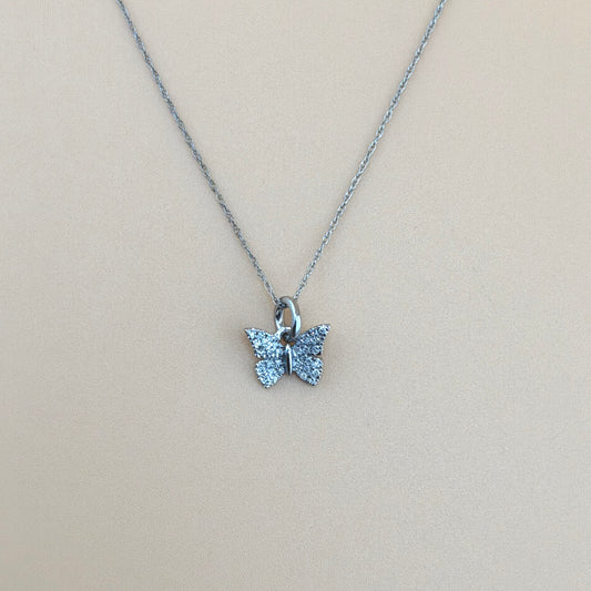 14K White Gold 0.11 CTW Natural Diamond Butterfly Pendant