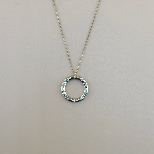 14K Yellow Gold 0.11 CTW Natural Diamond Open Circle Pendant Necklace