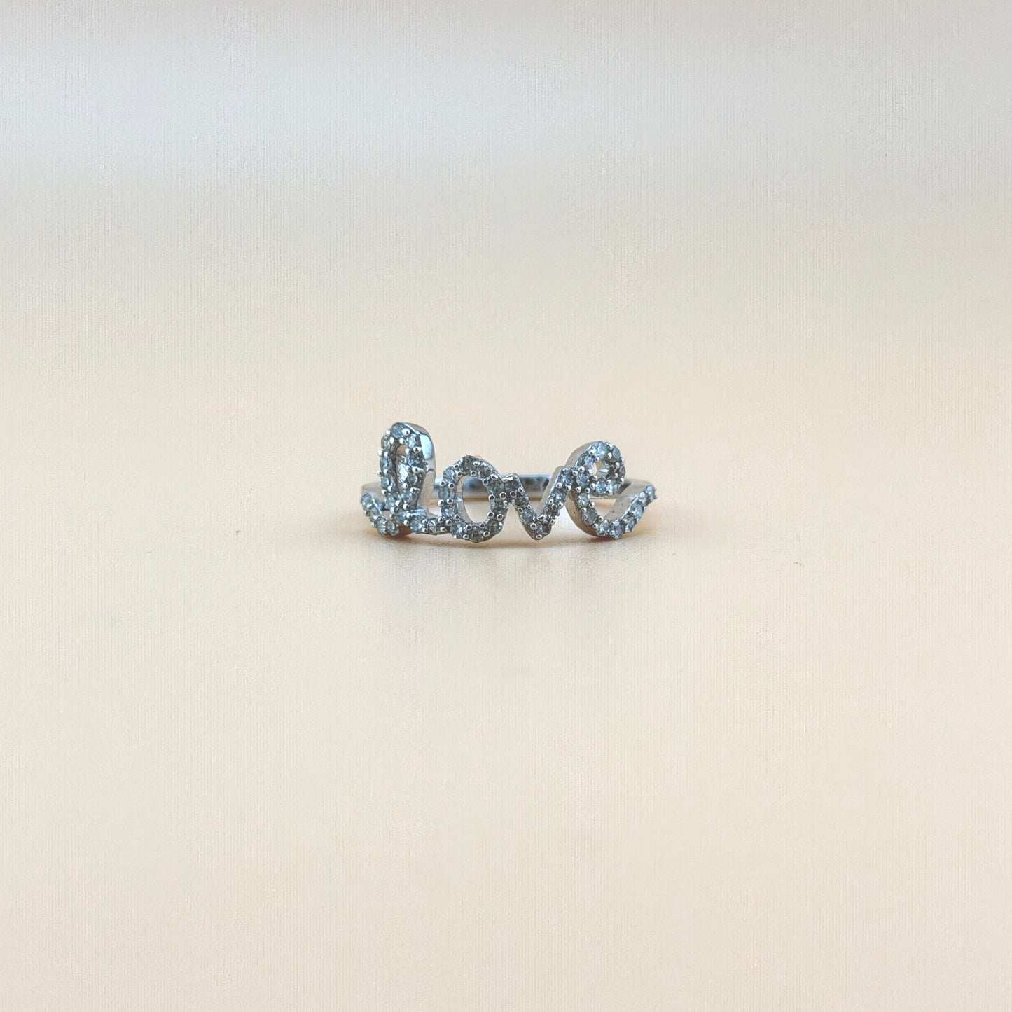 10K White Gold “Love” Diamond Ring – Natural Diamonds