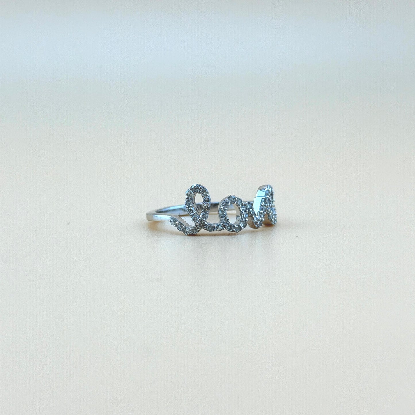 10K White Gold “Love” Diamond Ring – Natural Diamonds