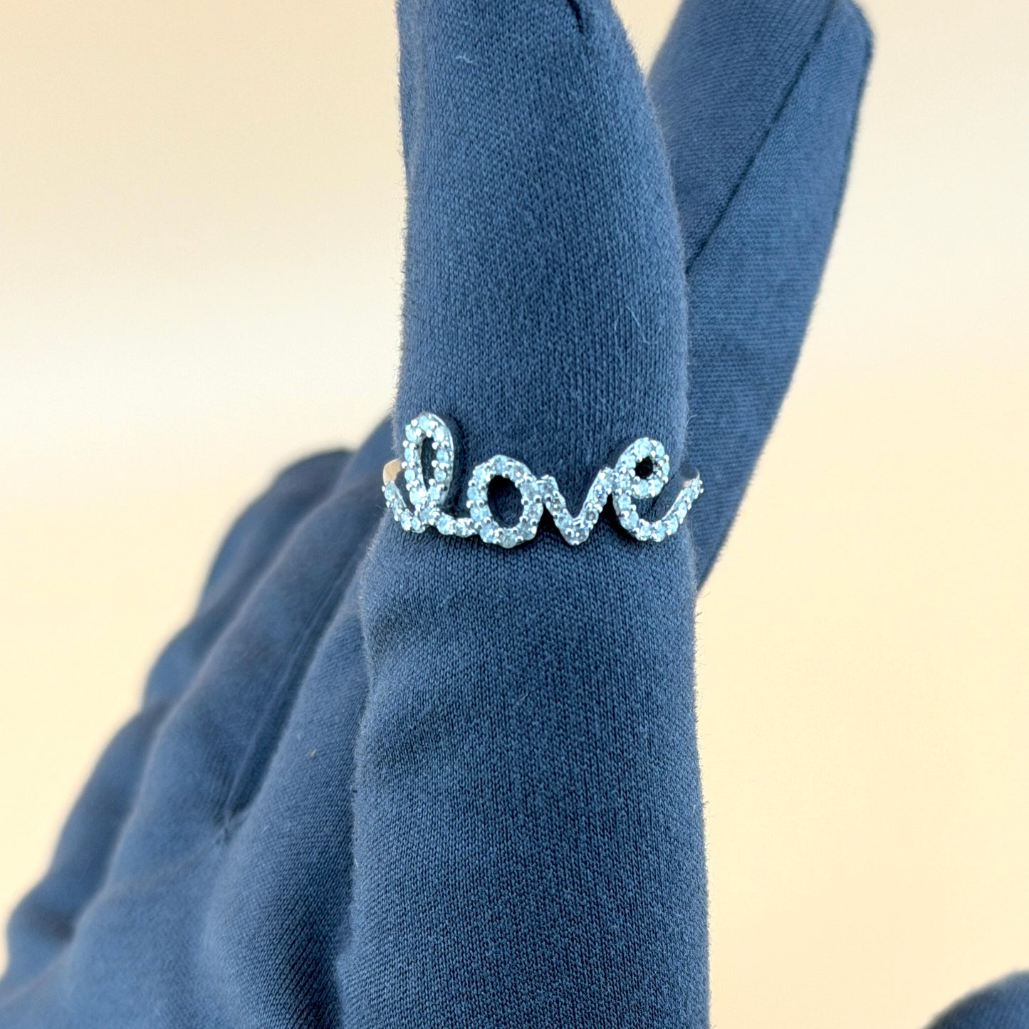 10K White Gold “Love” Diamond Ring – Natural Diamonds