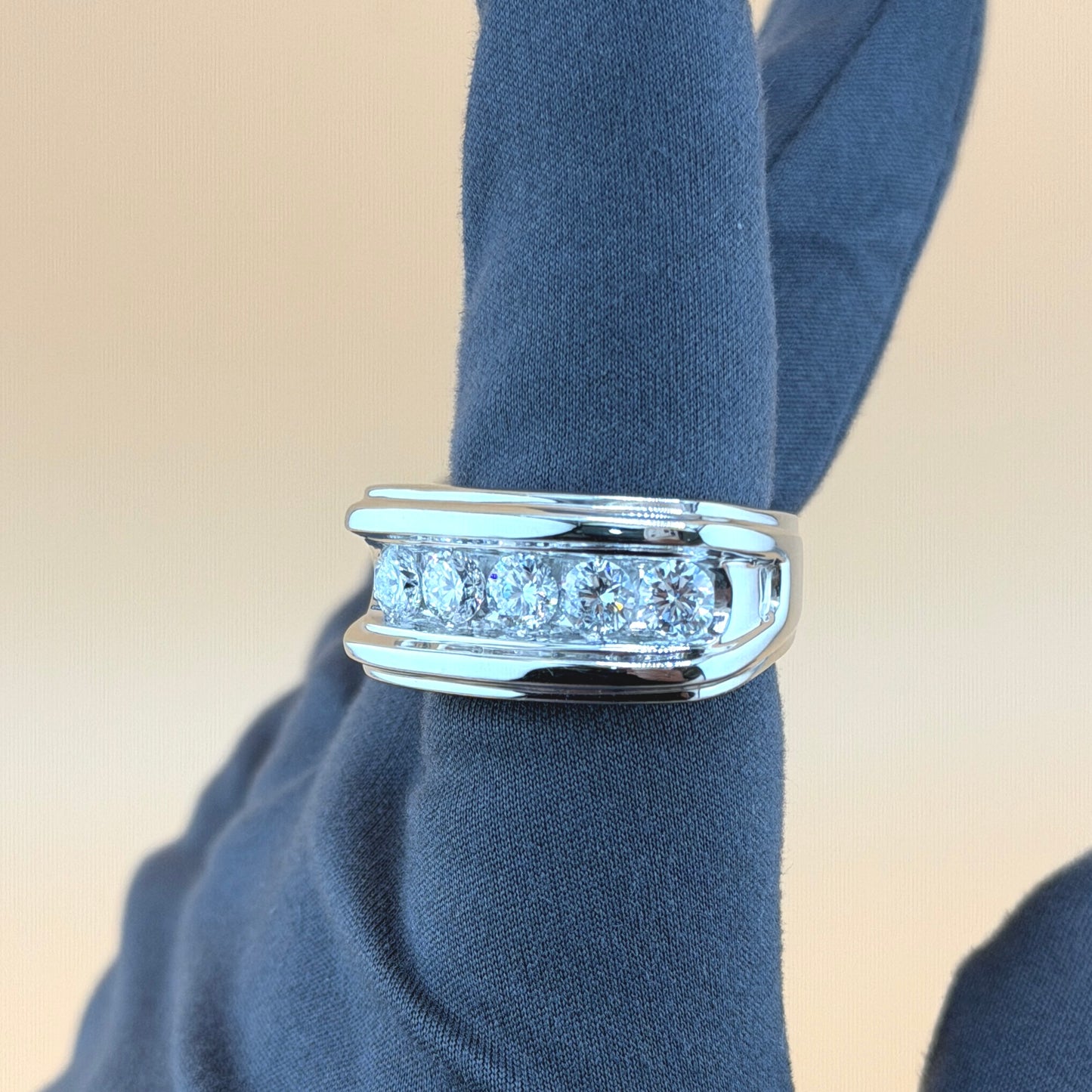14K White Gold Men’s 5-Stone Lab Grown Diamond Band – 2.00 CTW VS1 Diamonds