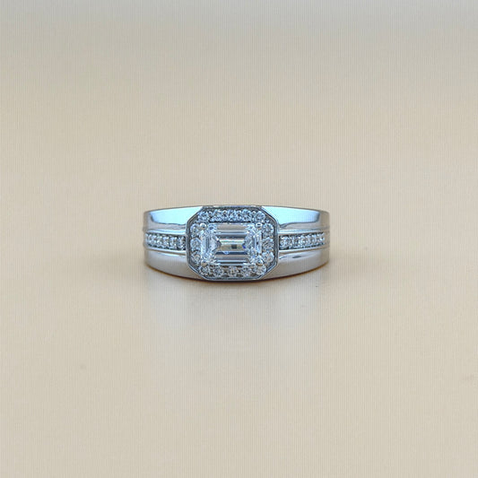 14K White Gold Men’s Emerald lab grown Diamond Ring – 1.33 CTW (1.00 CT Emerald Center)