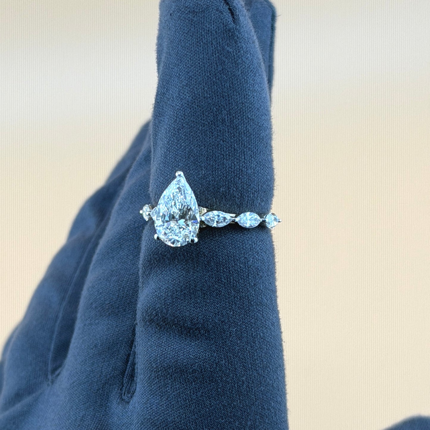 14K Yellow Gold Pear Shape Diamond Engagement Ring – 2.84 CTW (2.06 CT Center) with Marquise Side Stones