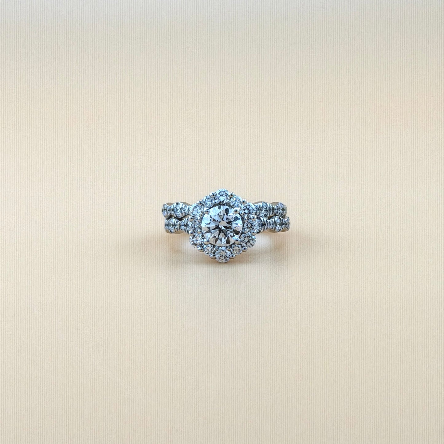 14K White Gold Lab Grown Diamond Halo Bridal Set – 2.25 CTW (1.03 CT Center) Round Cut with Matching Band