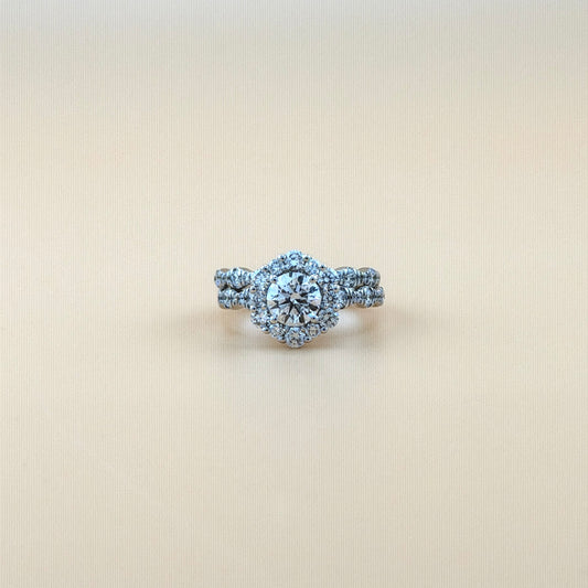 14K White Gold Lab Grown Diamond Halo Bridal Set – 2.25 CTW (1.03 CT Center) Round Cut with Matching Band