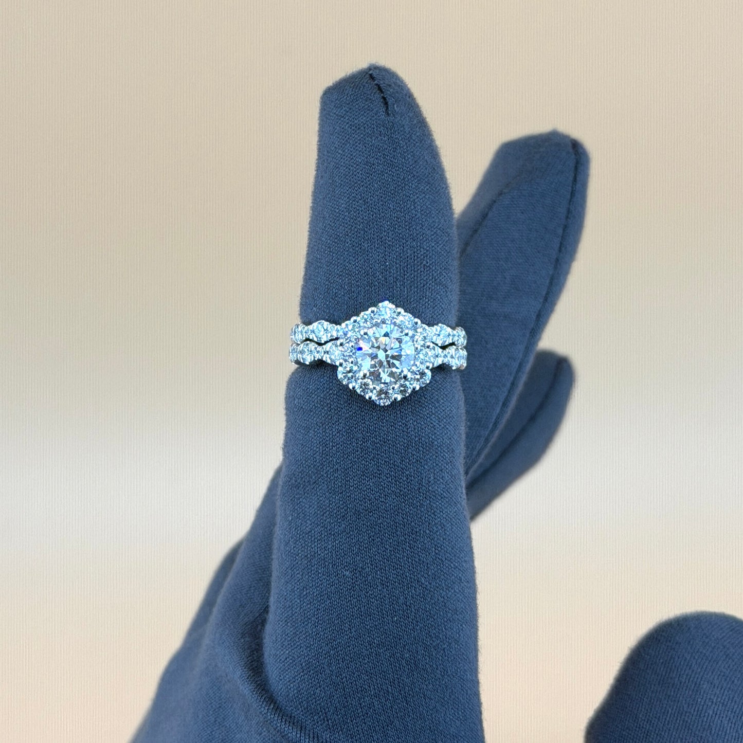 14K White Gold Lab Grown Diamond Halo Bridal Set – 2.25 CTW (1.03 CT Center) Round Cut with Matching Band
