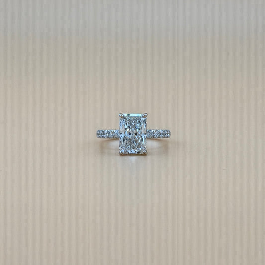 14K White Gold Radiant Cut Lab Grown Diamond Bridal Set – 4.39 CTW (3.08 CT Center) Double Hidden Halo with Matching Band